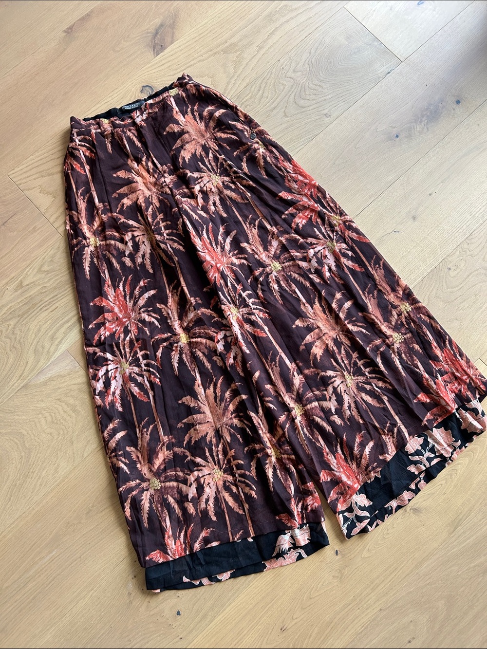 Scotch & Soda Brown Palm-Print Maxi Palazzo pants